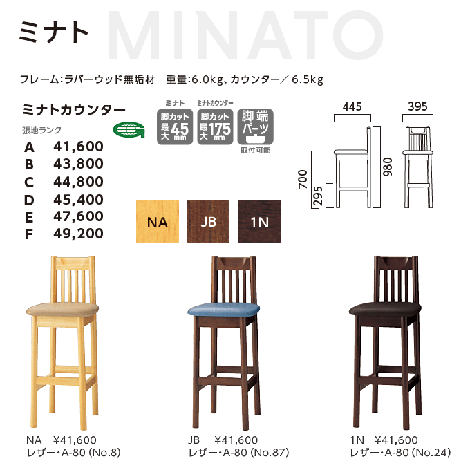 和風　ミナトカウンター　NA/JB/1N　商品仕様