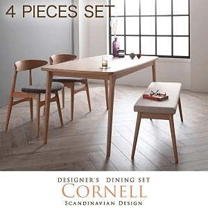 北欧デザイナーズダイニングセット Cornell コーネル 4点セット(テーブル+チェアA×2+ベンチ) 