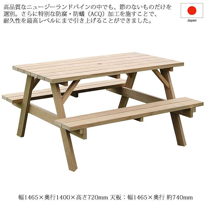 日本製 ガーデンセット 146.5cm幅 ピクニックテーブルセット