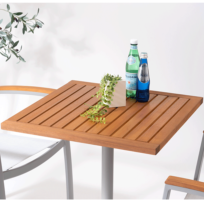 ガーデンテーブル 天然木 ユーカリ オイル仕上げ アルミ 61.5cm角