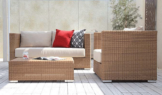 場所を選ばない シンプルデザイン ガーデンソファ ベベック 人工ラタン