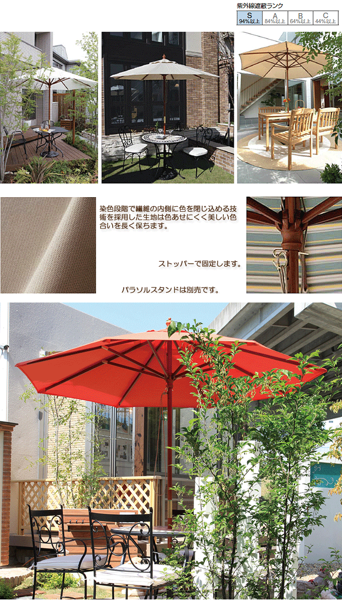 ガーデンパラソル 日よけパラソル ガーデンパラソルマーケット2.1m(ベージュ) UVカット95％ ガーデン家具
