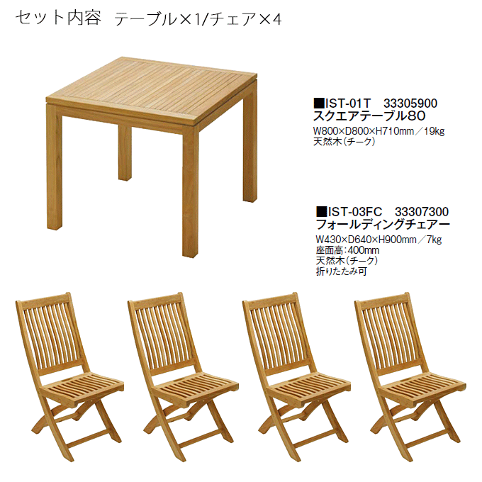 イスタナテラス5点 スクエアテーブルIST-01T/フォールディングチェアIST-03FC×4