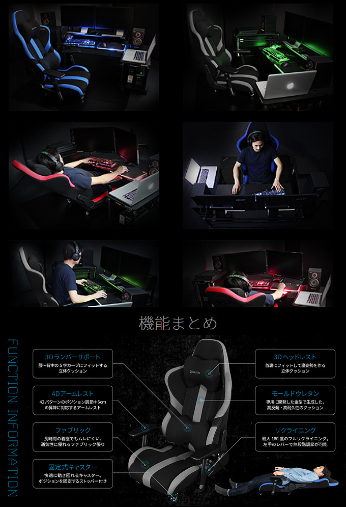 ゲーミング座椅子 プロシリーズ LOC-950RR機能